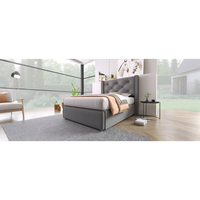 cama individual tapizada hidraulica con almacenamiento y somier de lamas marco de metal 90x200 cm gris algodon