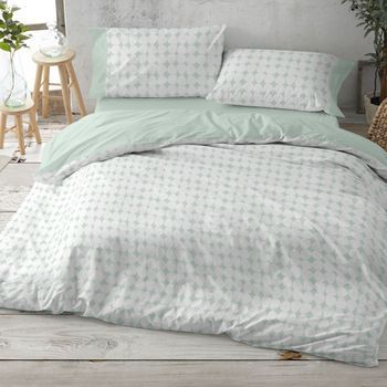 Juego Funda Nórdica 50% Algodón Geométrico Cama De 135 Cm Color Menta Burrito Blanco