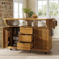 carrito de cocina con alas abatibles 1425 x 80 x 95 cm 3 cajones y ruedas bloqueables