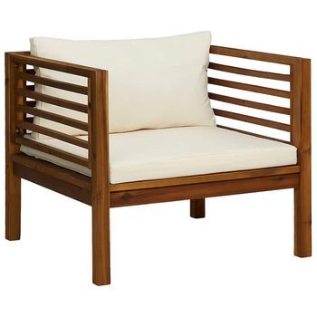 Silla De Jardín | Silla De Exterior | Sillón Y Cojines Blanco Crema Madera Maciza De Acacia