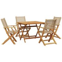 set de comedor de jardin 5 pzas ratan pe madera maciza beige vidaxl
