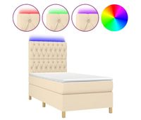 cama box spring colchon y luces led tela crema 100x200 cm diseno de botones