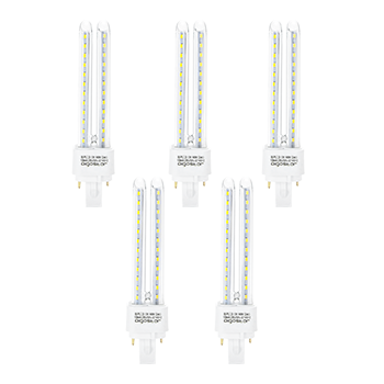 Aigostar - Pack de 5 Bombilla PLC 2U, Tubo de 12 W, Maiz G24, 2 Pines, Luz fría 6400K, 1200Lm, No regulable
