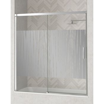 Mampara Frente De Bañera De 1 Fijo - 1 Puerta Corredera | Cristal 6mm Antical | 140-180cm | Serigrafía - Cromo Brillo - Serigrafía  165 Cm (adaptable 159-164cm)