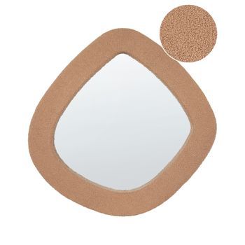 Espejo De Pared Moderno Colgante Decorativo 79 X 80 Cm Marco Mdf Forma Irregular Tejido Bouclé Marrón Claro Epiry
