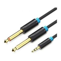 cable estereo vention bacbi 3m jack 35 macho a 2x jack 635 macho chapado oro negro