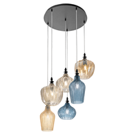 cleofe - lampara colgante de 6 luces con cristal ambar ocre y cobalto - 6xe27 max 6x60w elegante diseno moderno ip20