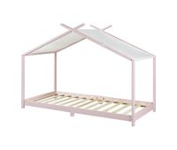 cama para ninos brome forma casita con colchon y techo pino 90x200cm - rosa y blanco encasa