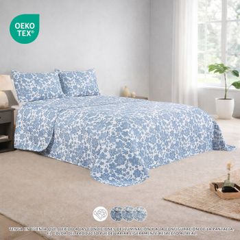 Colcha Cama Decorativa Bouti Estampado Flores Campestres, Acolchada Reversible OEKO-TEX con Cierre Sobre en Fundas de Almohada, Colcha Acolchada para Renovar la Decoración del Dormitorio en todas las