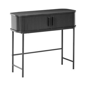 Consola Retro Puertas Correderas Mdf Patas De Metal 80 X 30 Cm Negro Bradley