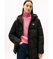 tommy jeans para mujer dw0dw21626 chaqueta acolchada midi con capucha negro m casual nylon