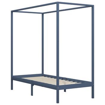 Cama Individual | Cama Para Adultos | Estructura De Cama Con Dosel Madera Maciza Pino Gris 90x200 Cm