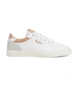 Pepe Jeans para mujer. PLS31588 Zapatillas de piel Kenton Court blanco (42), Plano, Ante, Cordones, Casual