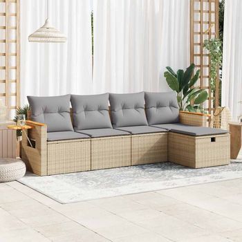 Juego De Sofás Jardín Con Cojines 5 Uds | Juego De Muebles De Jardín Ratán Sintético Beige Cfw76306