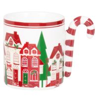 taza navidena de gres blanco rojo y verde