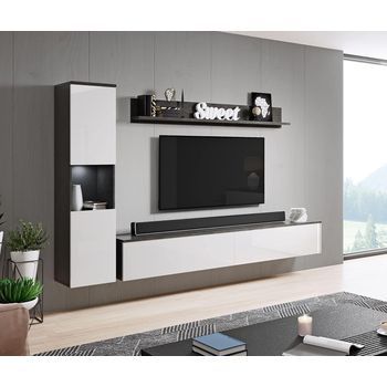 Conjunto De Muebles De Salón Paris, Juego De Muebles De Salón, Mueble De Tv, Sin Iluminación Led, Color Matera/blanco Brillo