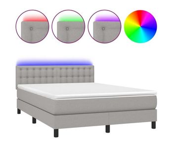 Cama box spring colchón y luces led tela gris claro 140x200 cm botones