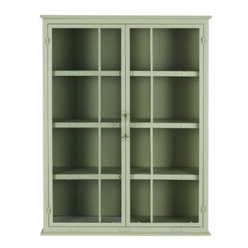 Estantería de hierro verde salvia con 2 puertas de vidrio