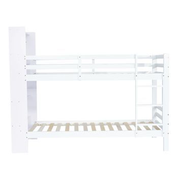 Litera Con Compartimentos Y Escalera Estructura De Pino 90x200cm Blanco