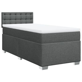 Cama Individual | Cama Para Adultos | Cama Box Spring Con Colchón Tela Gris Oscuro 80x200 Cm