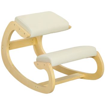 HOMCOM Silla Ergonómica de Rodillas Silla de Rodillas de Madera Taburete Ergonómico Cojín Acolchado 55x85x55 cm Crema