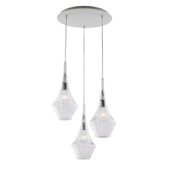 Lámpara De Suspensión Zeus En Hierro Con Cristal Pyrex Transparente 3 Luces 149 Ø50 Bl270-s3-tr