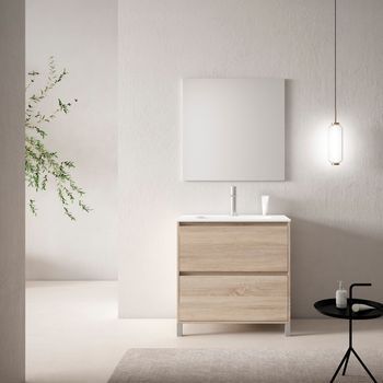 Mueble Porto 60 Cm 2c, Roble Claro. Pack Mueble + Lavabo.