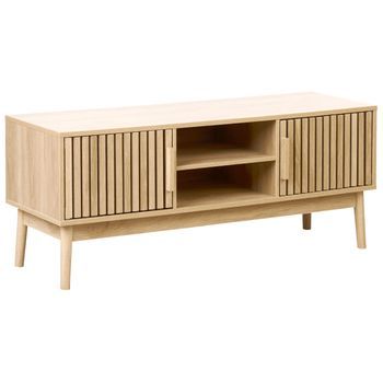 Mueble De Tv 2 Puertas Con Estantes De Almacenaje Organización De Cables Madera Clara Lynwood