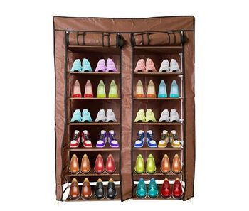 Armario zapatero tela para zapatos con 2 puertas con cremallera 125x92x28.5cm, 28 pares.
