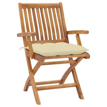 Pack 2 Uds Sillas De Jardín | Silla De Exterior | Sillón Madera De Teca Con Cojines Blanco Crema
