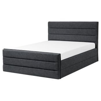 Cama Tapizada Gris Oscuro 160 X 200 Cm Con Cabecero Y Pie De Cama Valbonne
