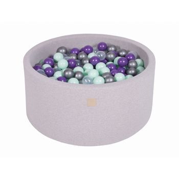 Meowbaby Piscina De Bolas, Round Seca Para Niños, Gris Claro : Menta/transparente/plata/morado, 300 Pcs, 90x40cm