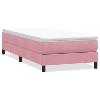 Cama Individual | Cama Para Adultos | Cama Box Spring Sin Colchón Rosa Terciopelo 80x220 Cm