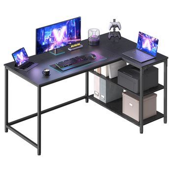 Escritorio En L Gaming Oficina Baldas Ajustables 120x80x76 Cm - Negro