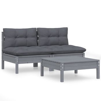 Muebles De Jardín 3 Uds | Mesa Y Sillas Con Cojines Antracita Madera De Pino