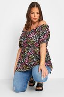 limited collection top bardot negro de pequenas flores mujer curvy y tallas grandes limited collection