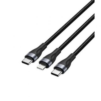 Cable USB-C a USB-C y Lightning Vention H17BAV 60W 480Mbps 1.2m Negro