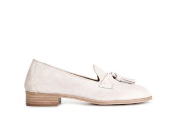 zapatos de mujer de piel de ante con borlas off white 38