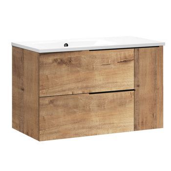 Kibath Mueble De Baño Con Lavabo Tribu 80x45 Cm Acabado Roble Ostippo Mate 2 Cajones Suspendido