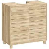 mueble bajo lavabo de bano de mdf y melamina homcom con puertas de listones y estante ajustable 60 x 30 x 60 cm  efecto madera natural