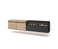 mueble tv  television  muebles de salon almacenaje  200x45x35cm  para tv hasta 80  chimenea electrica  colgado suspendido  estilo moderno  roble y negro