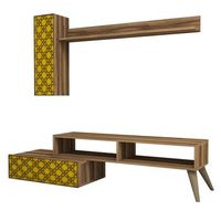 mueble tv con estante planeta amarillo nogal