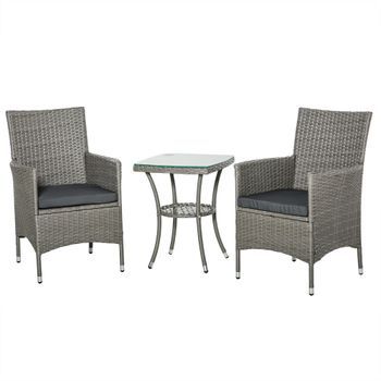 Conjunto De Muebles De Jardín De Ratán  Con Mesa Auxiliar, Conjunto De Bistró, Conjunto De Muebles De Balcón De 3 Piezas, Conjunto De Jardín De Ratán, Conjunto De Asientos, 60 X 58,5 X 89,5 Cm
