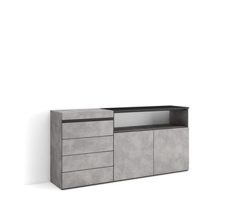 Cómoda, cajonera | mueble auxiliar | 157x75x35 cm | dormitorio, habitación | con almacenamiento | estilo moderno | cemento