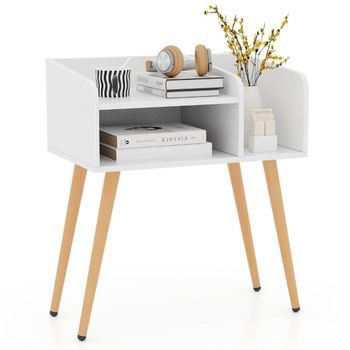 Mesita De Noche, Mesa Auxiliar Con Compartimento Abierto, Mesa Para Sofá Con Patas De Soporte De Metal, 50 X 32 X 58 Cm, Blanco, 1 Pieza
