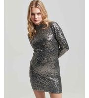 superdry para mujer w8011486a minivestido de lentejuelas con cuello perkins plateado s plata fiesta poliester manga larga