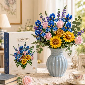 FUNXINEE 866 piezas Nuevo Set de Ramo Botánico, Bloques de Construcción de Flores de Rosa e Iris Azul, Decoración de Escritorio con Plantas, Regalo para Chicas en San Valentín