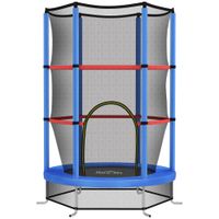 homcom trampolin elastico para ninos 3-6 anos con red de proteccion 6 columnas y 3 entradas o140x190 cm azul y negro   aosom espana