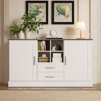 Aparador - Mueble Para Salón - Tablero De Partículas - Blanco Y Marrón (140x40x79.5cm)