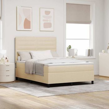 Vidaxl Cama Tipo Box Spring Con Colchón Crema 140 X 190 Cm Tela